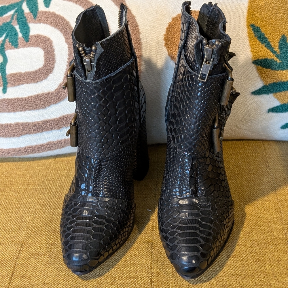 Freebird by Steven Black Faux Snakeskin Buckle Ankle Boots - Picture 2 of 8